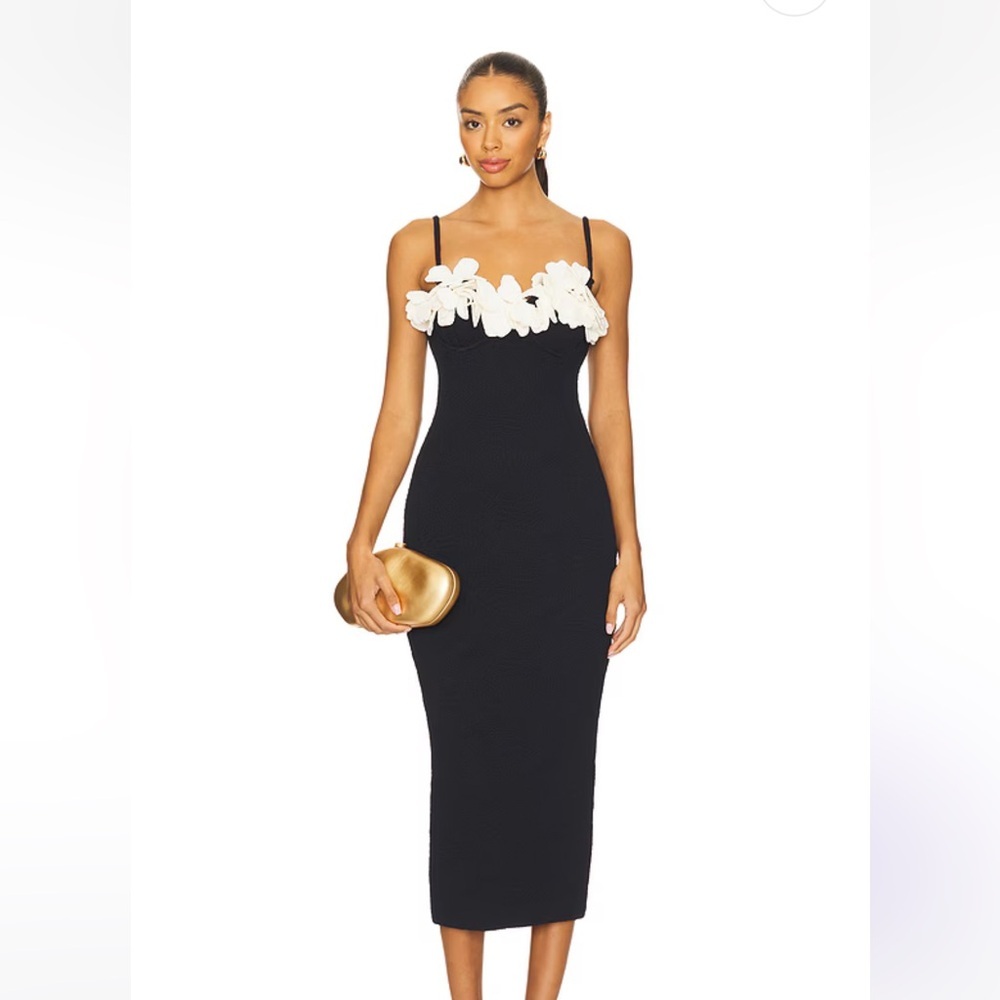 PatBO Breeze Jacquard Colorblock Midi Dress in Black Large